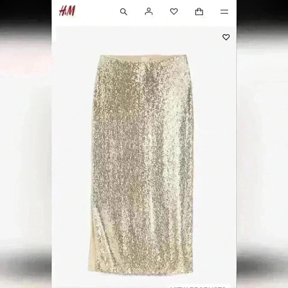 H&M  Holiday Dazzling Gold Sequined Skirt - size Small NWT - Picture 1 of 6